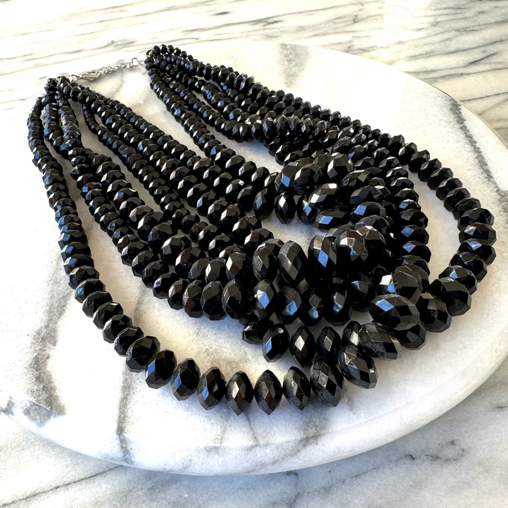 Black cut crystal acrylic beaded statement necklace